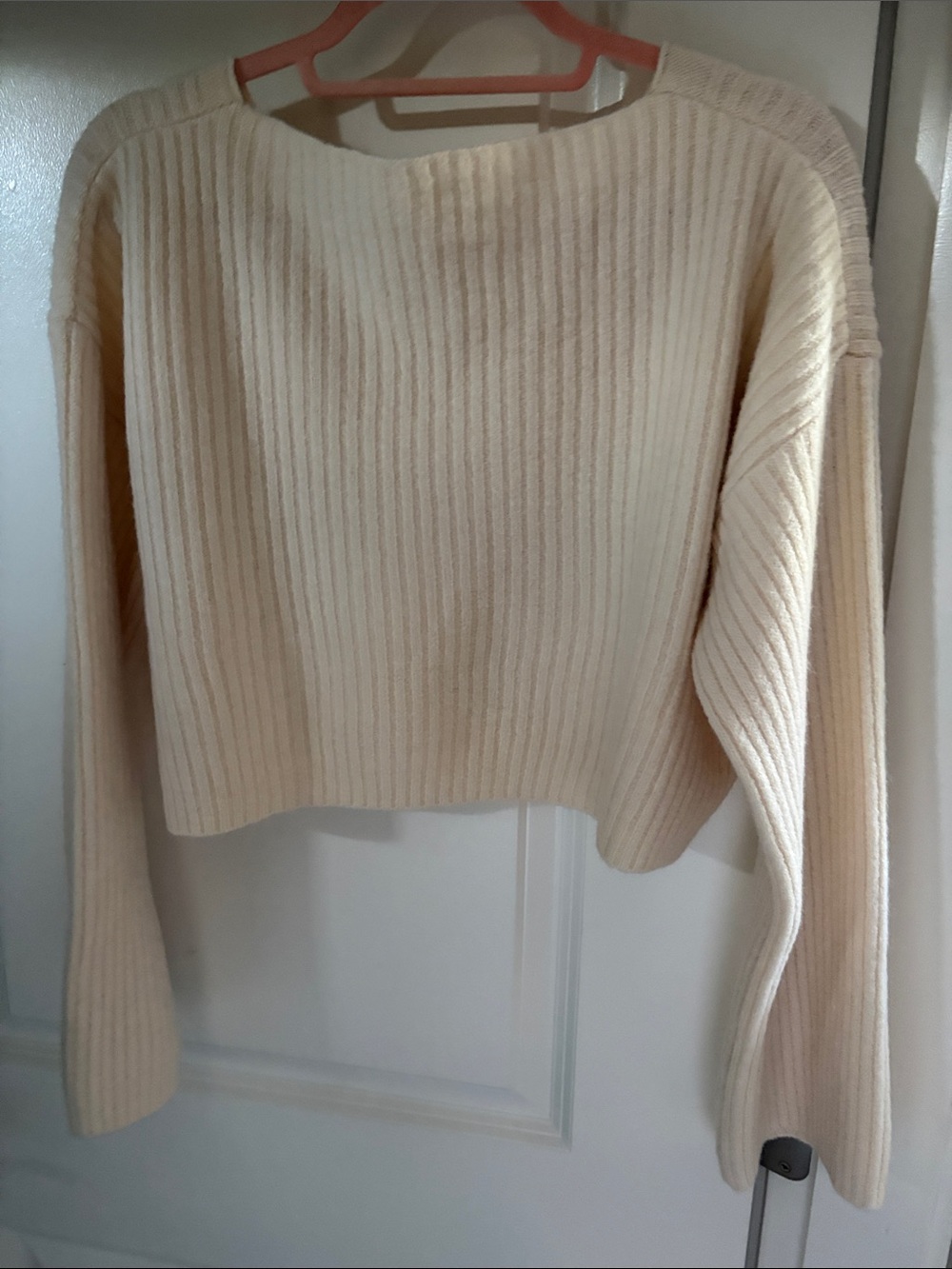 SHEIN Ribbed V-Neck Cropped Sweater - Cream - Picture 3 of 3
